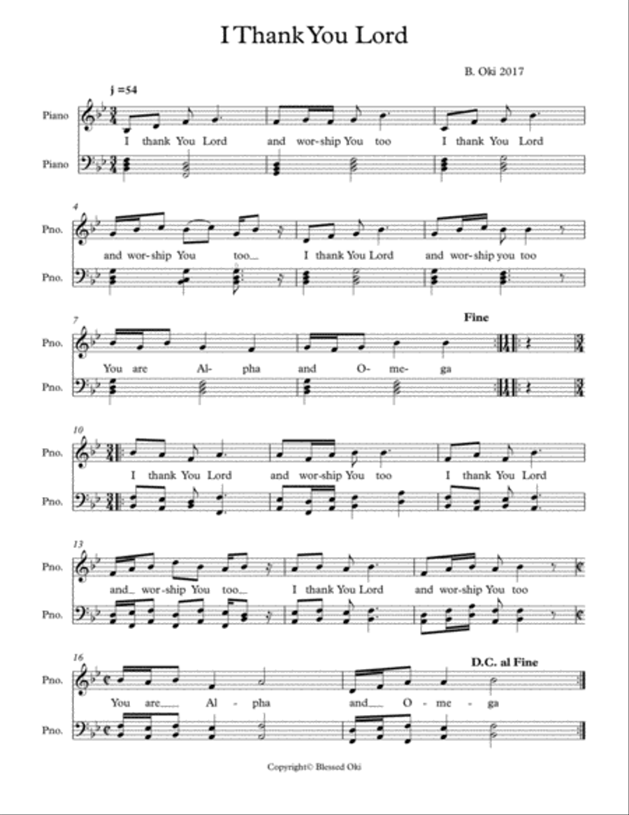I Thank You Lord and Worship You Easy Piano scores gallery preview page 1