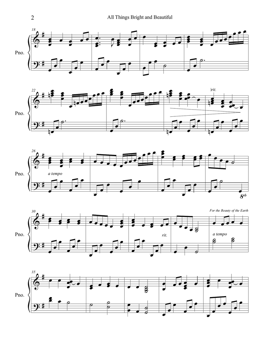 All Things Bright and Beautiful/For the Beauty of the Earth Medley Piano Solo scores gallery preview page 2