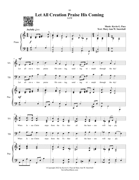 Let All Creation Praise His Coming, sacred music for SATB choir image number null