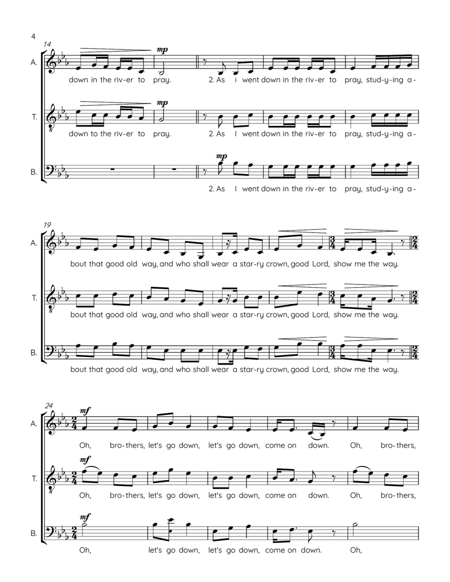 DOWN IN THE RIVER TO PRAY - ATB Voices, a cappella ATB scores gallery preview page 4