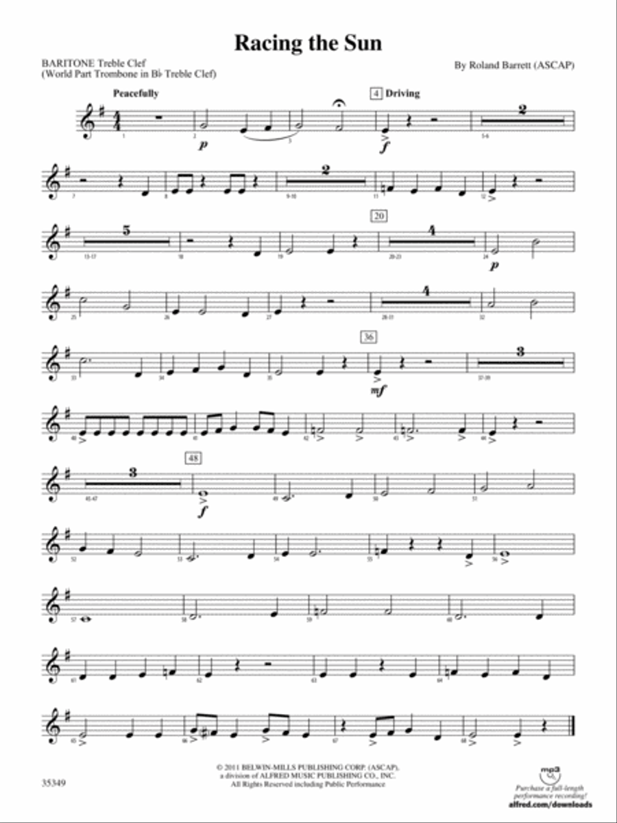 Racing the Sun: Baritone T.C. Concert Band scores gallery preview page 1