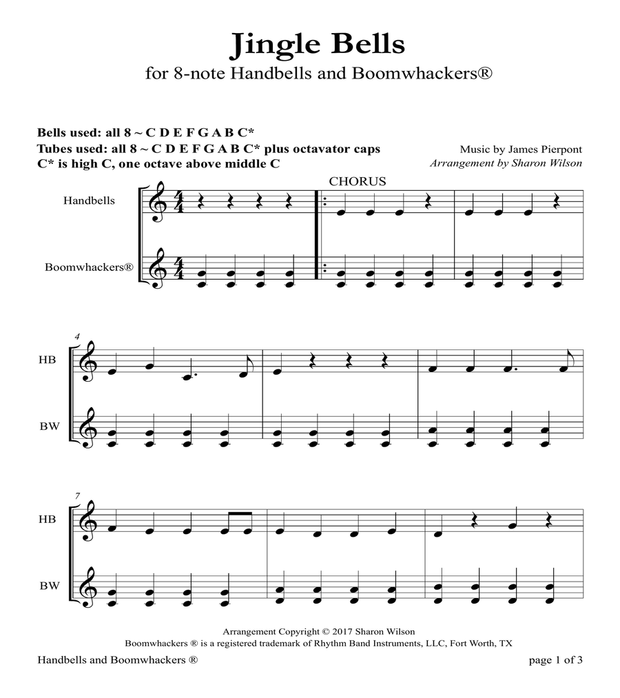 Jingle Bells for 8-note Bells and Boomwhackers® (with Black and White Notes) image number null