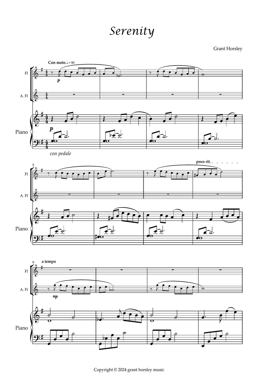 Serenity. Original for Flute, Alto Flute and Piano. Flute Duet scores gallery preview page 2