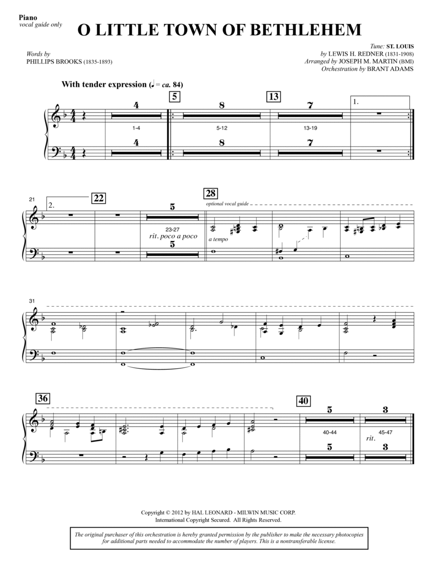O Little Town Of Bethlehem (from Carols For Choir And Congregation) - Piano