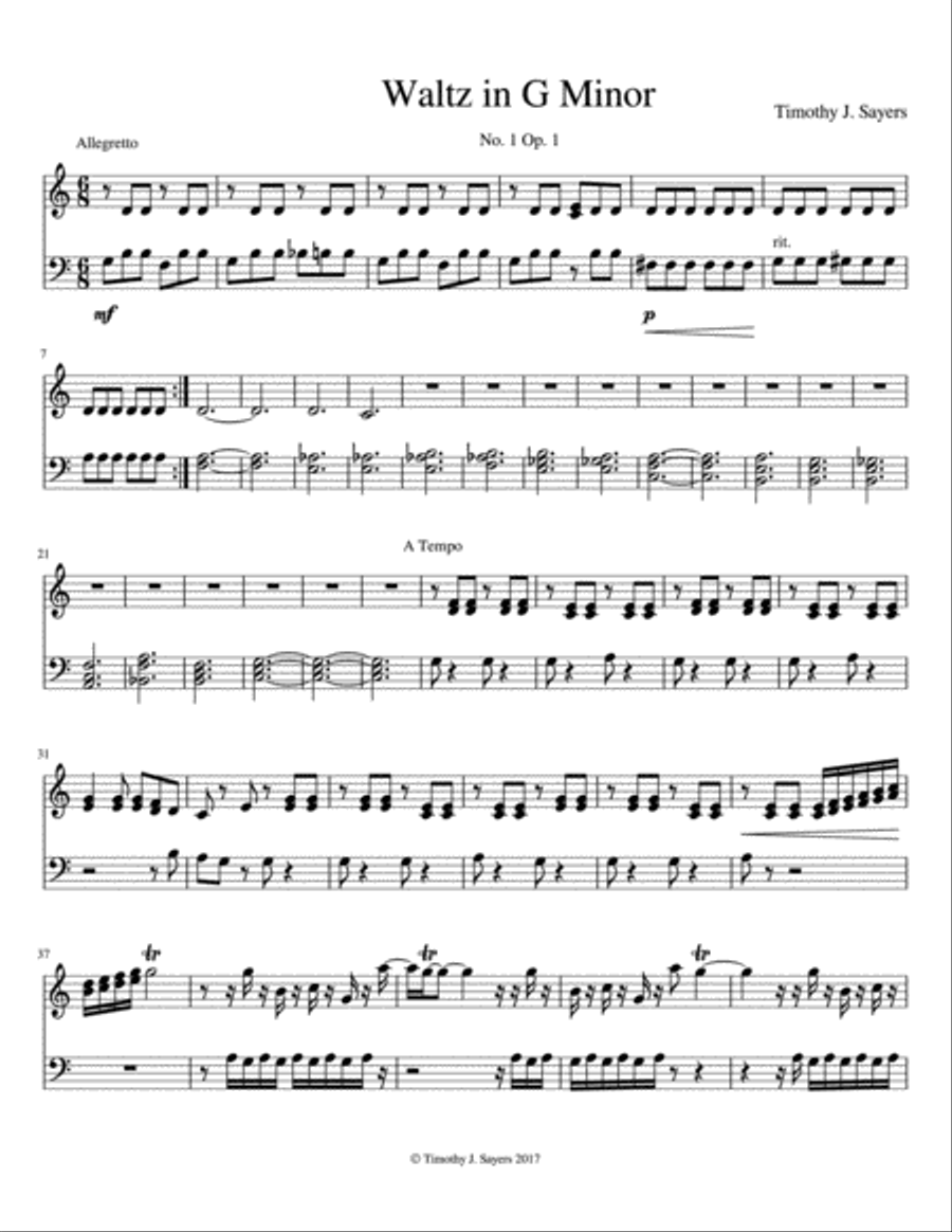 Waltz in G Minor Easy Piano scores gallery preview page 1