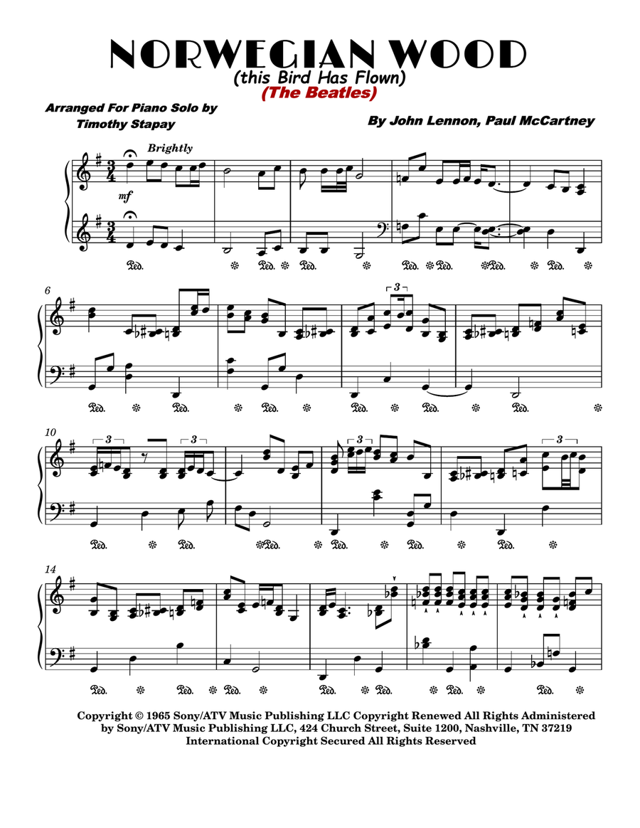Norwegian Wood (this Bird Has Flown) Piano Solo scores gallery preview page 1