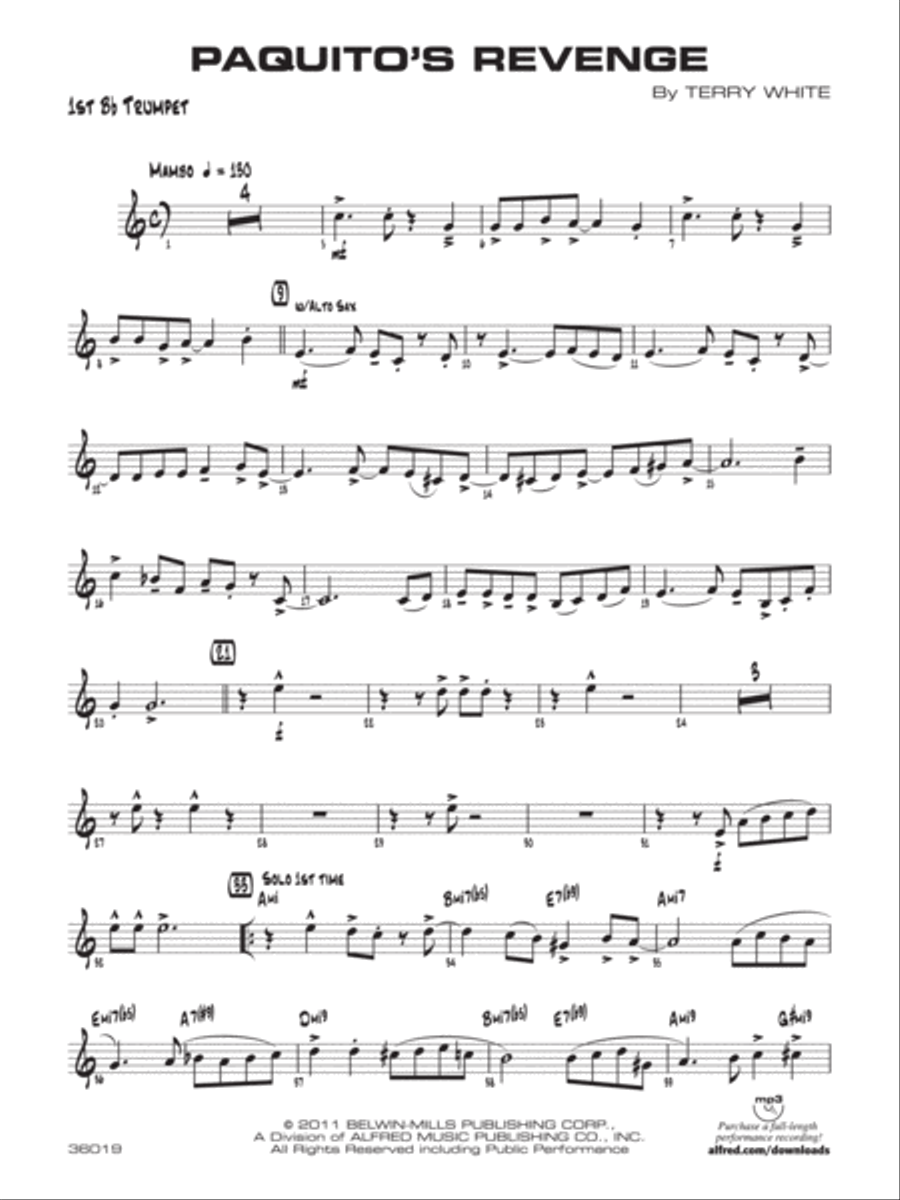 Paquito's Revenge: 1st B-flat Trumpet Jazz Ensemble scores gallery preview page 1