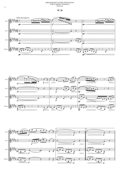 ARRANGEMENT OF THE PETITS DUOS FOR CLARINET QUARTET Nº 57 & 58 image number null