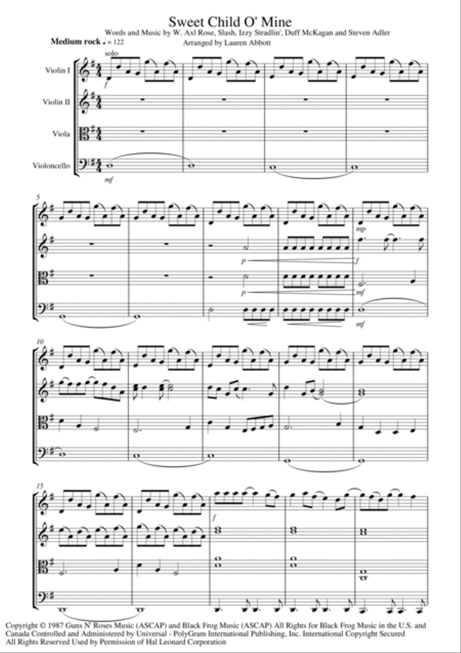 Sweet Child O' Mine String Quartet scores gallery preview page 4