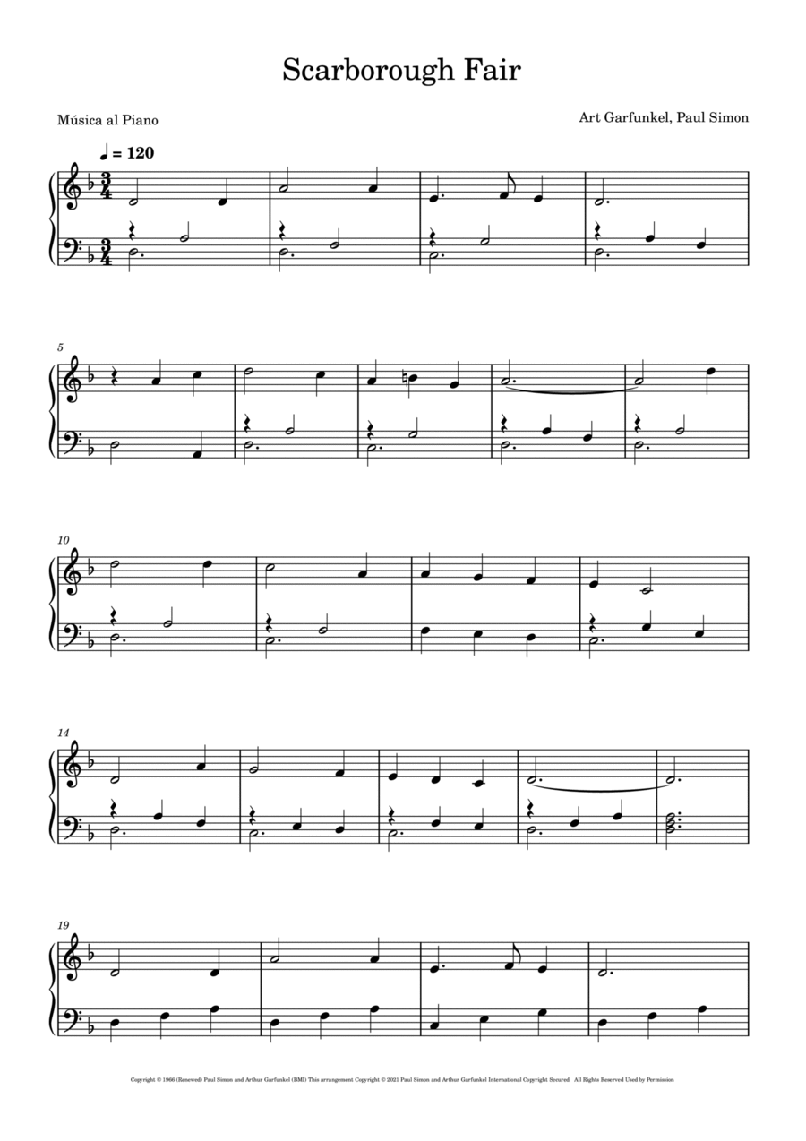 Scarborough Fair/canticle Easy Piano scores gallery preview page 1