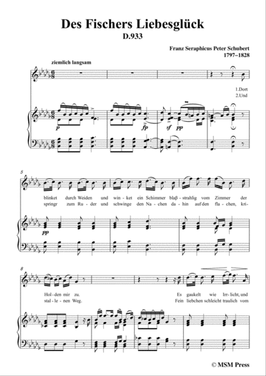 Schubert-Des Fischers Liebesglück,in b flat minor,D.933,for Voice and Piano Voice Solo scores gallery preview page 3