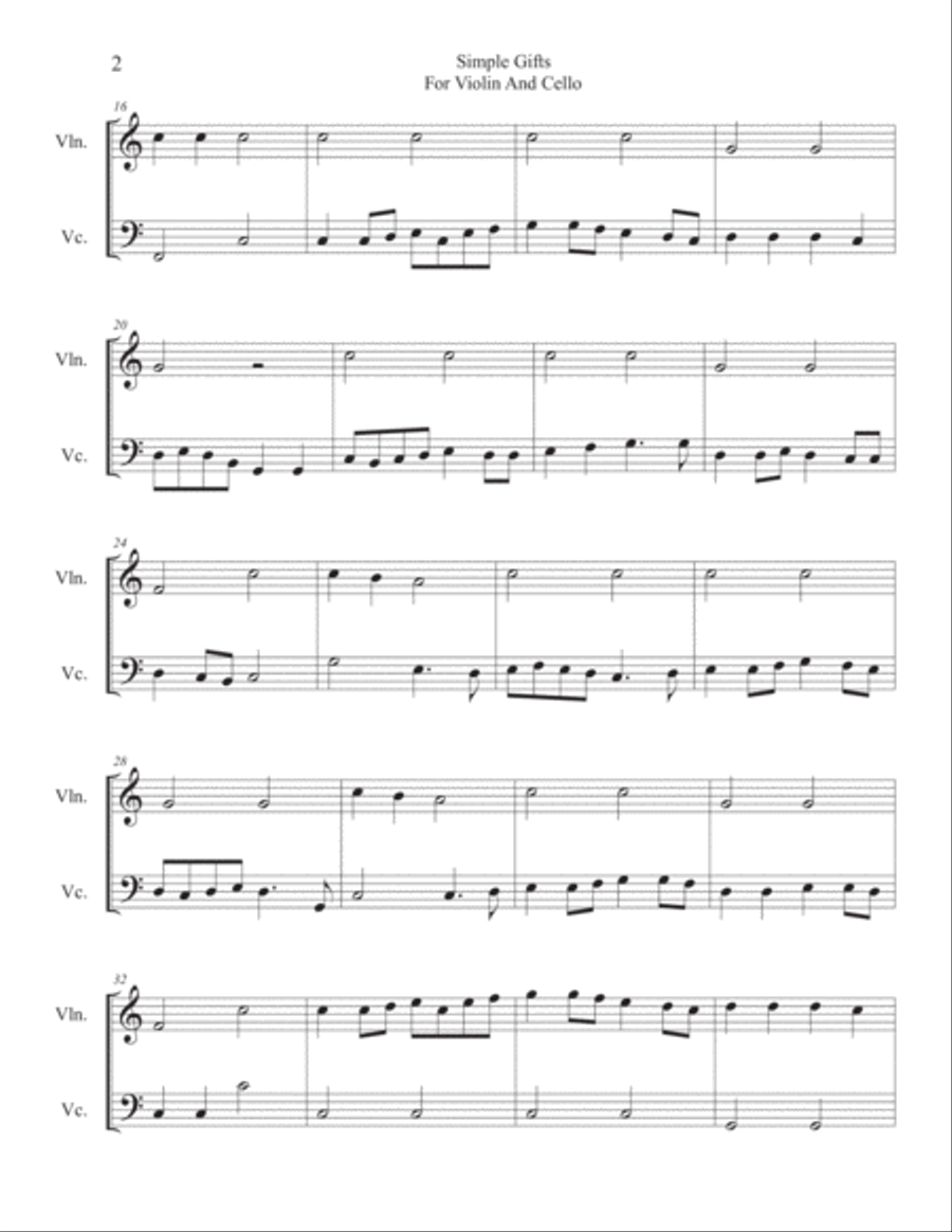 Simple Gifts For Violin And Cello String Duet scores gallery preview page 2