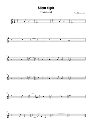 Piccolo Sheet Music for Christmas Song "Silent Nigth" to Beginners