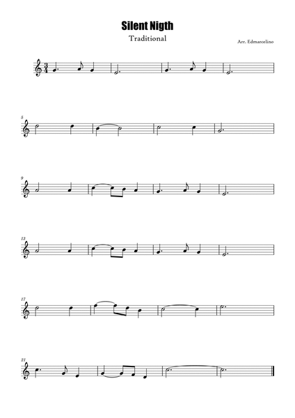 Piccolo Sheet Music for Christmas Song "Silent Nigth" to Beginners image number null