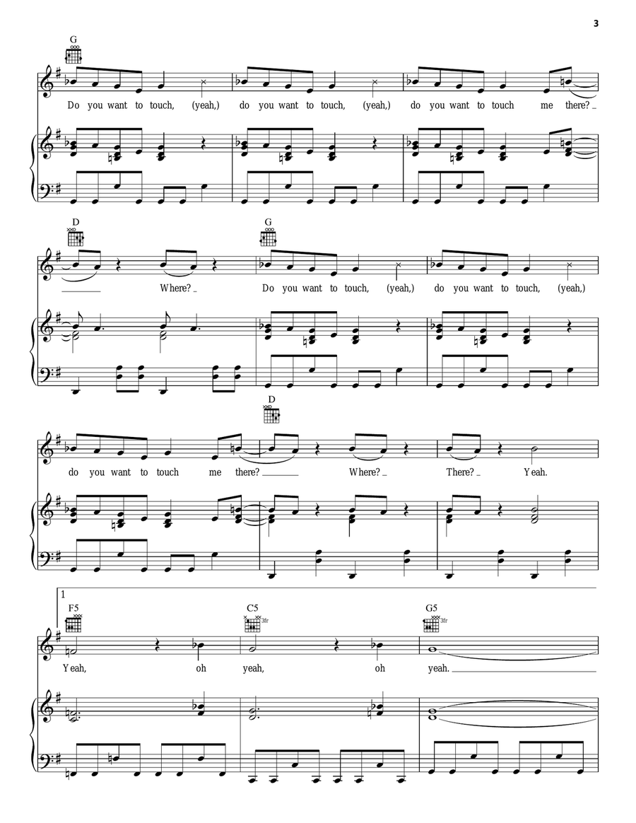 Do You Wanna Touch Me? (Oh Yeah!) Piano, Vocal, Guitar scores gallery preview page 3