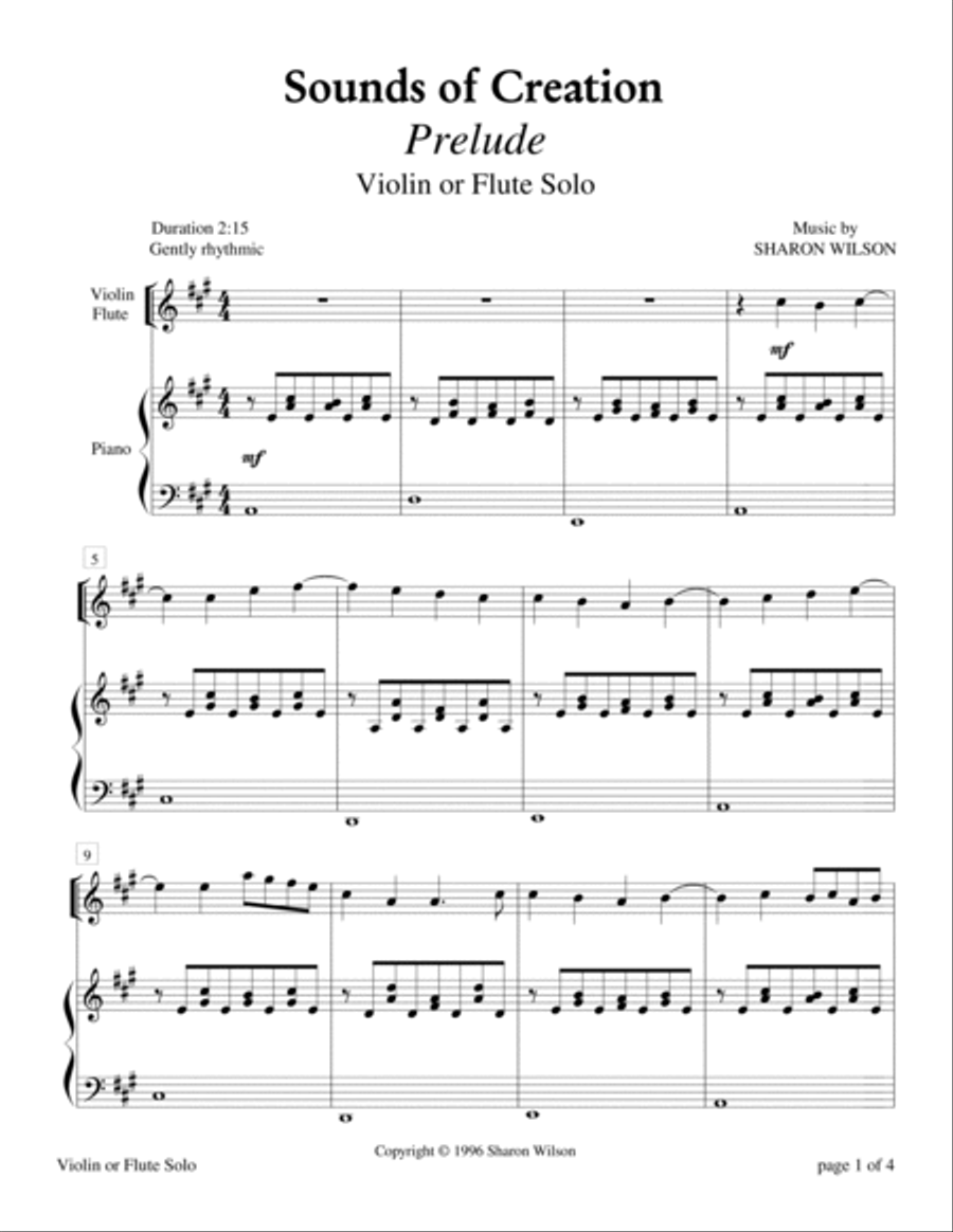 Sounds of Creation: Prelude (Violin or Flute Solo with Piano Accompaniment) Flute Solo scores gallery preview page 4