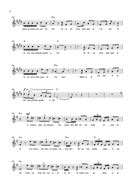 Habanera Carmen for voice in E minor with chords image number null