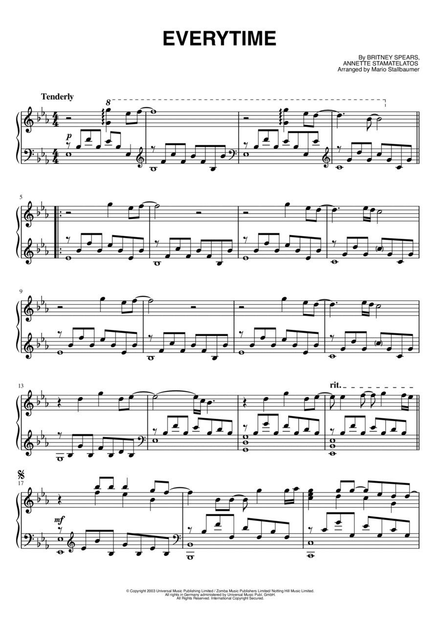 Everytime Piano Solo scores gallery preview page 1