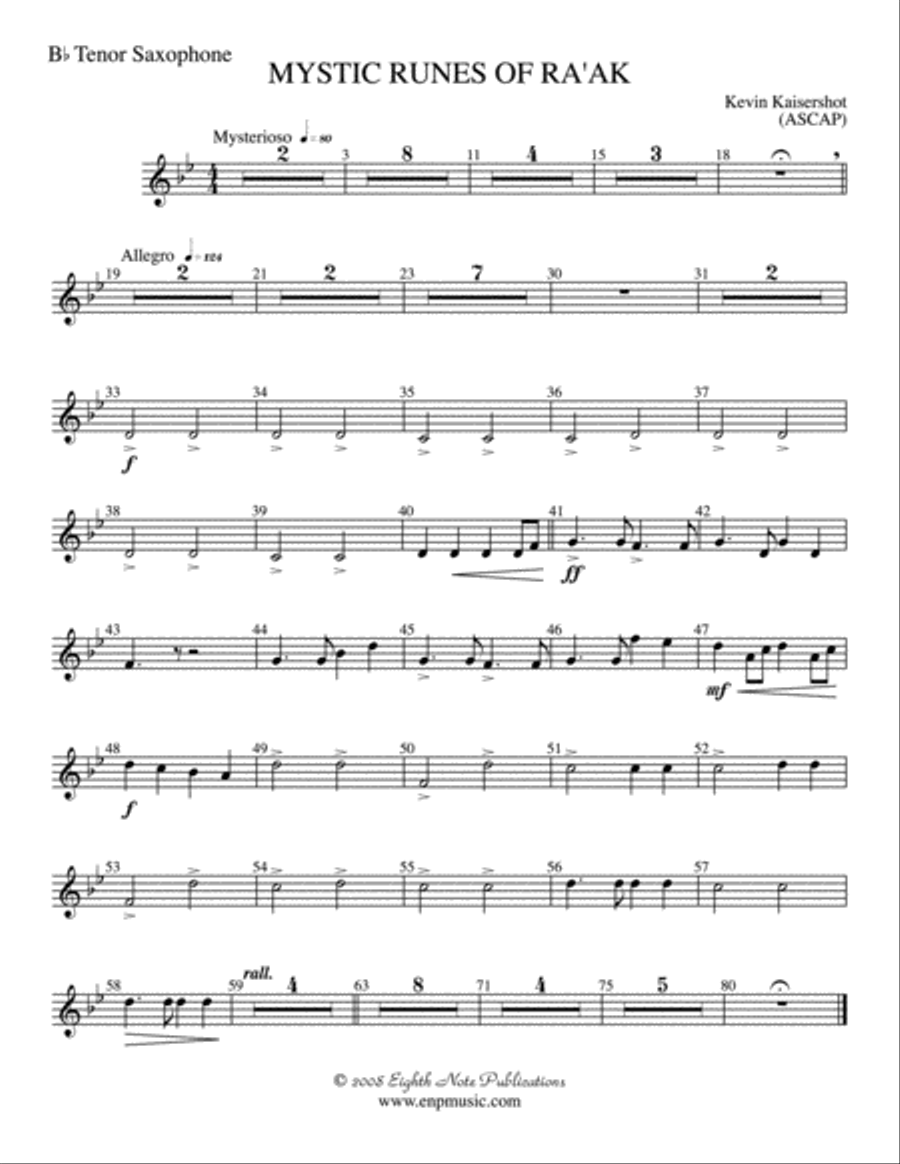 Mystic Runes of Ra’ak: B-flat Tenor Saxophone Concert Band scores gallery preview page 1