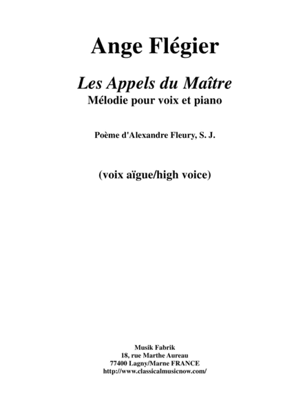 Ange Flégier: Les Appels du Maïtre for high voice and piano