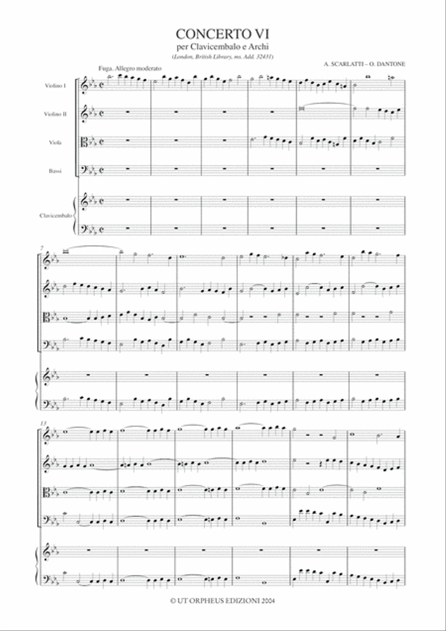 Concerto VI (London, British Library, ms. Add. 32431) for Harpsichord and Strings Orchestra scores gallery preview page 2