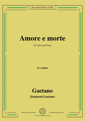 Book cover for Donizetti-Amore e morte,in e minor,for Voice and Piano