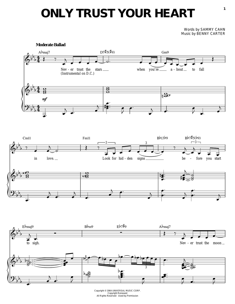 Only Trust Your Heart Piano, Vocal, Guitar scores gallery preview page 1