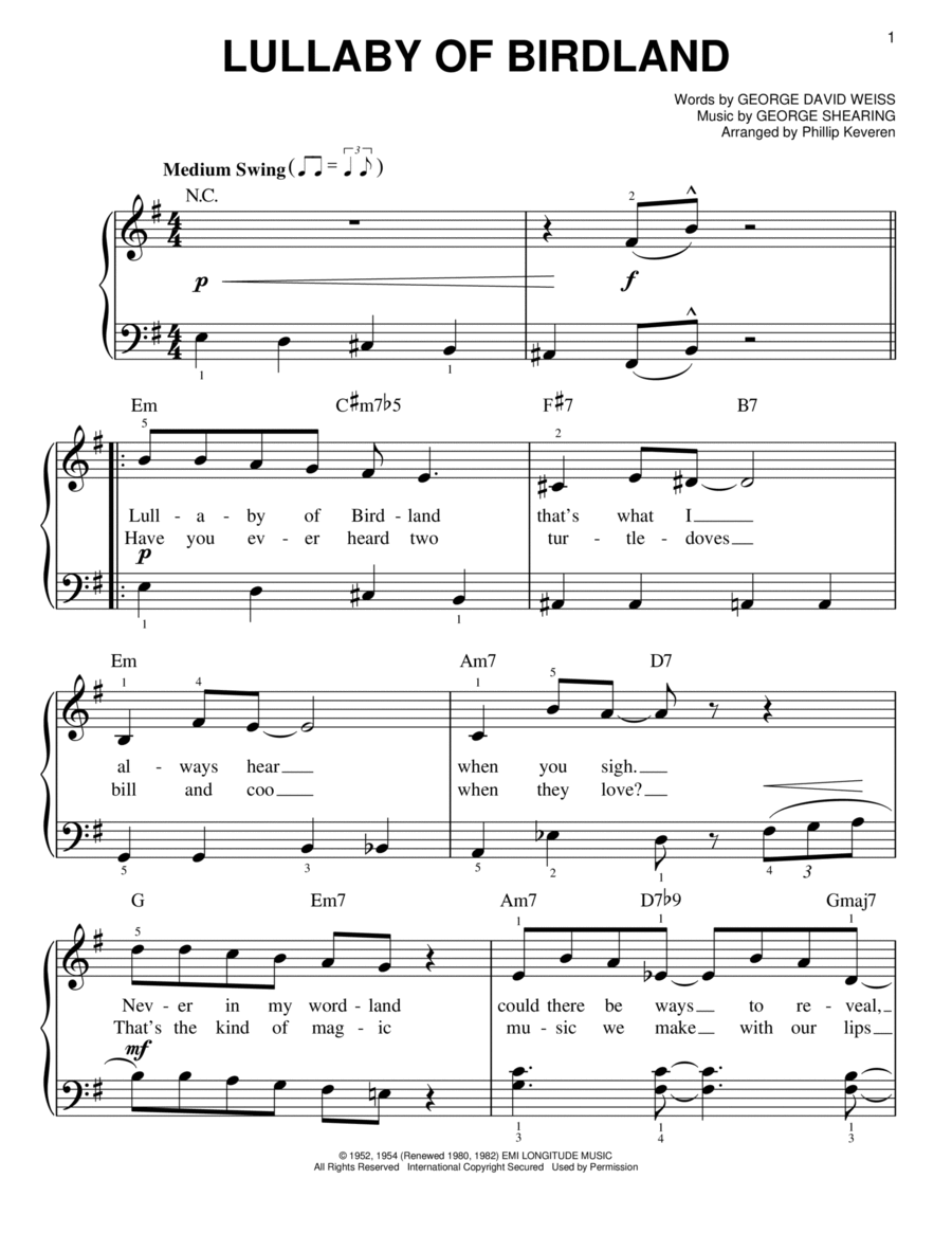 Lullaby Of Birdland (arr. Phillip Keveren) Easy Piano scores gallery preview page 1