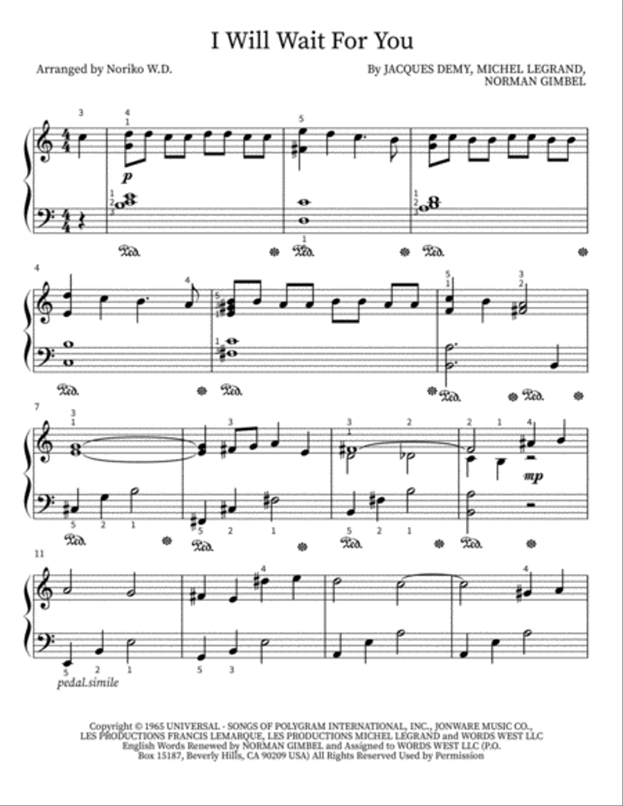 I Will Wait For You Easy Piano scores gallery preview page 1