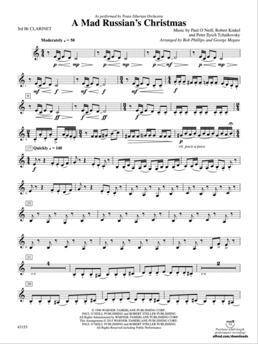 A Mad Russian's Christmas: 3rd B-flat Clarinet Concert Band scores gallery preview page 1