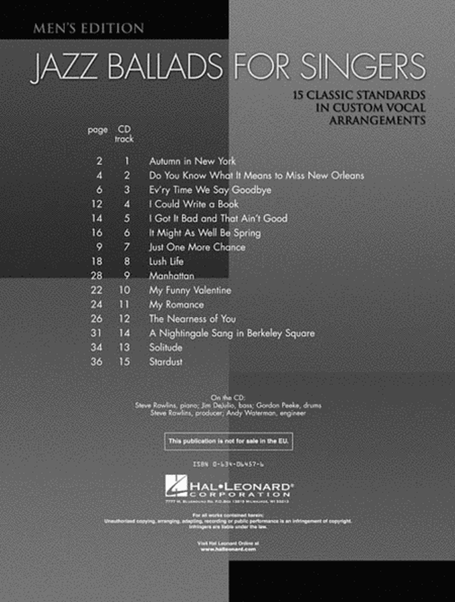 Jazz Ballads for Singers - Men's Edition image number null