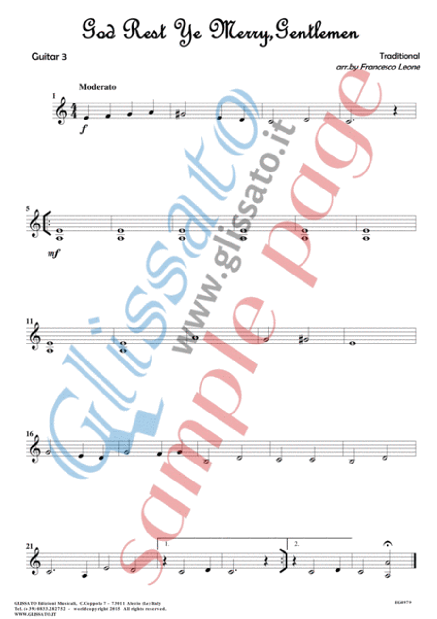 10 Easy Christmas Tunes - Guitar Quartet (set of parts) Guitar Ensemble scores gallery preview page 3