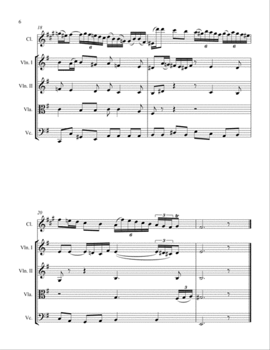 Sonata in E Minor for Clarinet and String Quartet I. Adagio Chamber Orchestra scores gallery preview page 6
