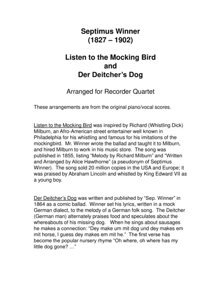 Mocking Bird and Deitcher's Dog for Recorder Quartet image number null