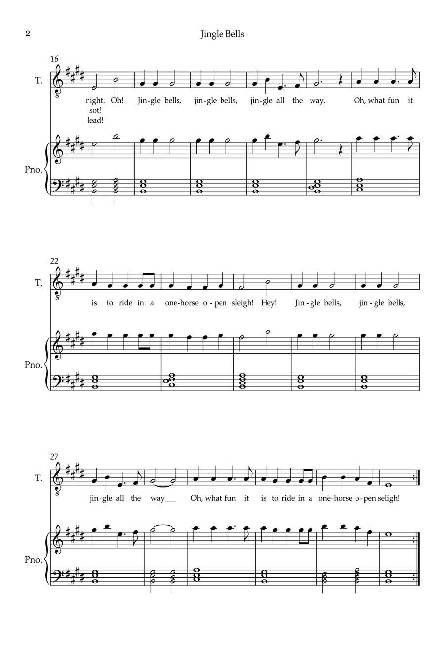 Jingle Bells Tenor Voice scores gallery preview page 2
