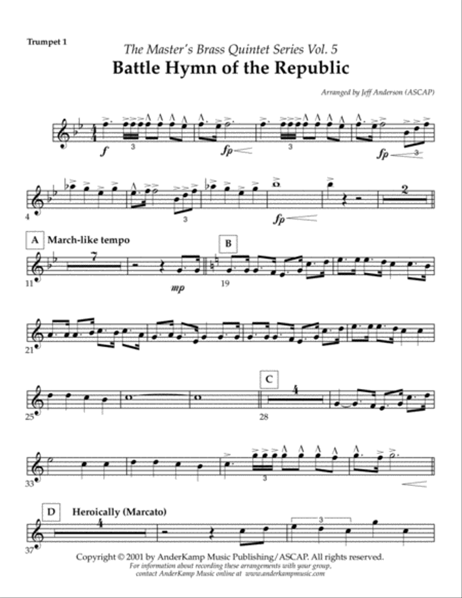 Battle Hymn of the Republic for Brass Quintet Brass Quintet scores gallery preview page 5