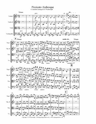 Pizzicato Arabesque by G Fanchetti arranged for string quartet with score & parts