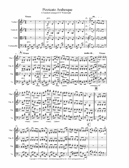 Pizzicato Arabesque by G Fanchetti arranged for string quartet with score & parts image number null