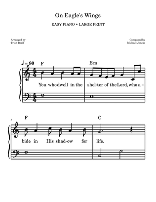 On Eagle's Wings | Funeral Song | Easy Piano | LARGE PRINT