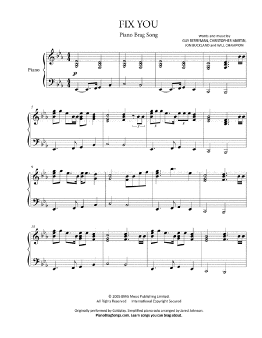 Fix You Piano Solo scores gallery preview page 1
