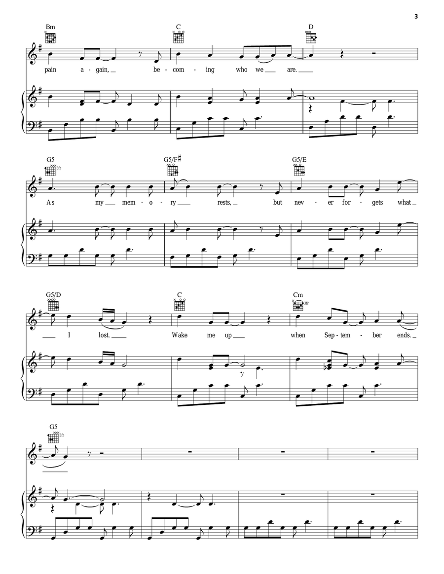 Wake Me Up When September Ends Piano, Vocal, Guitar scores gallery preview page 3