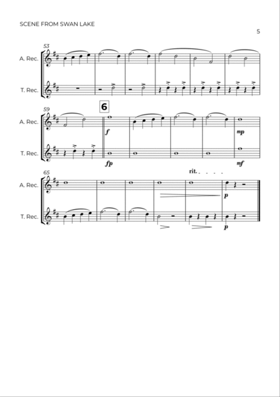 SCENE FROM SWAN LAKE - TCHAIKOVSKY – ALTO & TENOR RECORDER DUO Woodwind Duet scores gallery preview page 5