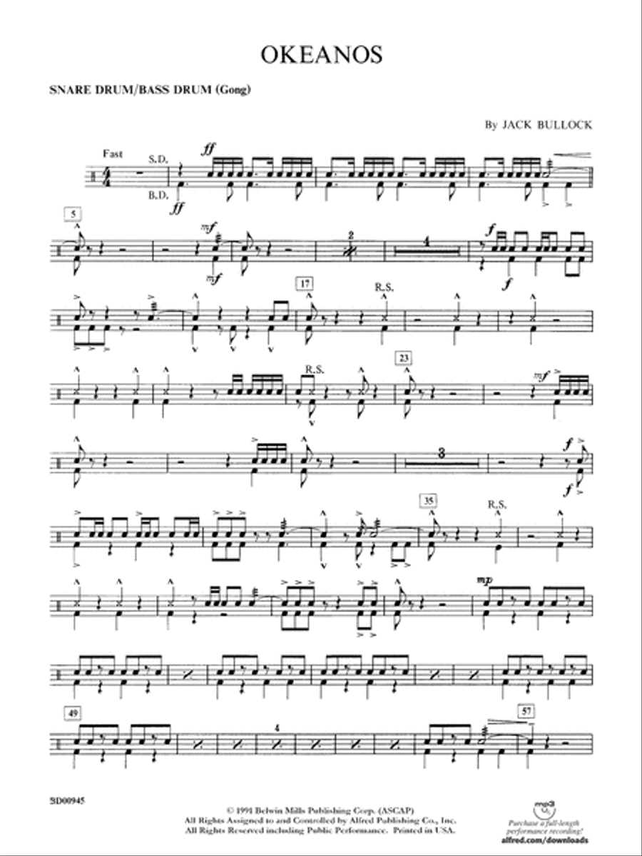 Okeanos: Snare Drum Concert Band scores gallery preview page 1