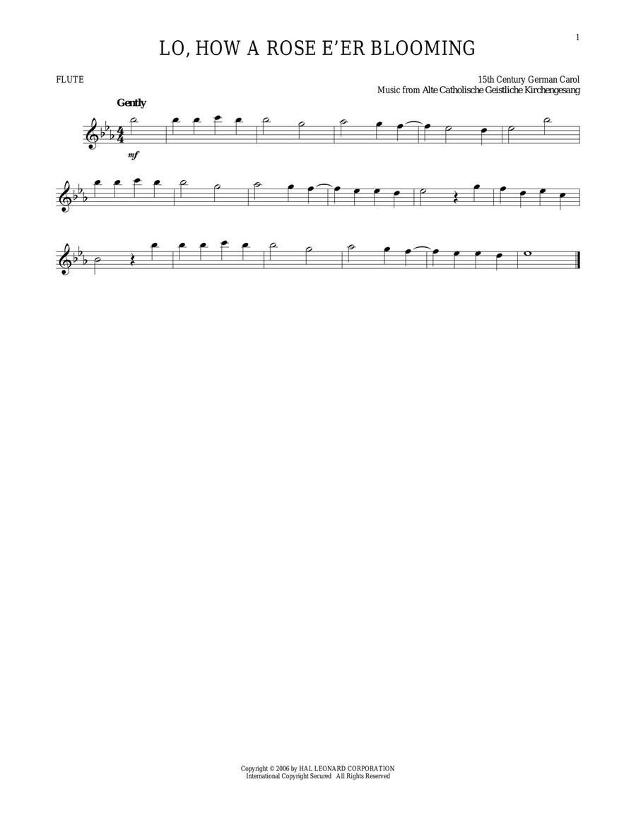Lo, How A Rose E'er Blooming Flute Solo scores gallery preview page 1