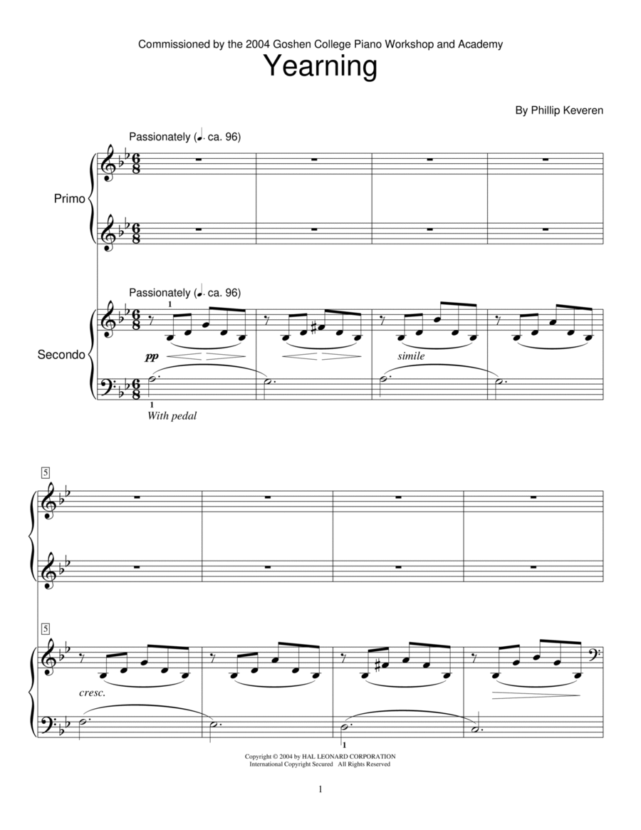 Yearning (Piano Duet) Piano Method scores gallery preview page 1