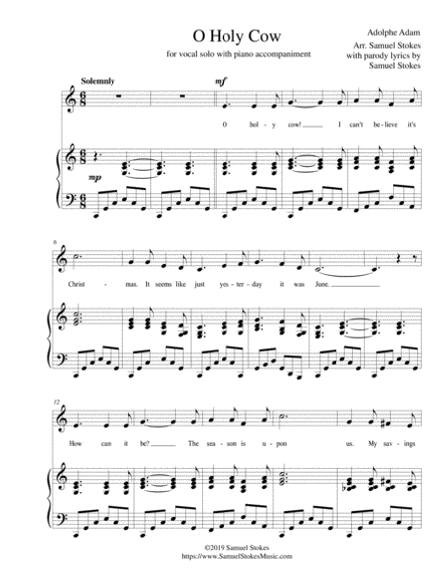 O Holy Cow (parody of O Holy Night) - for voice and piano in C major Voice Solo scores gallery preview page 1
