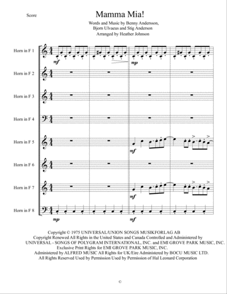 Mamma Mia Horn Solo scores gallery preview page 1