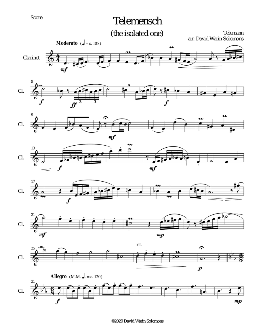 Telemensch (The isolated one) - for clarinet solo Clarinet Solo scores gallery preview page 1