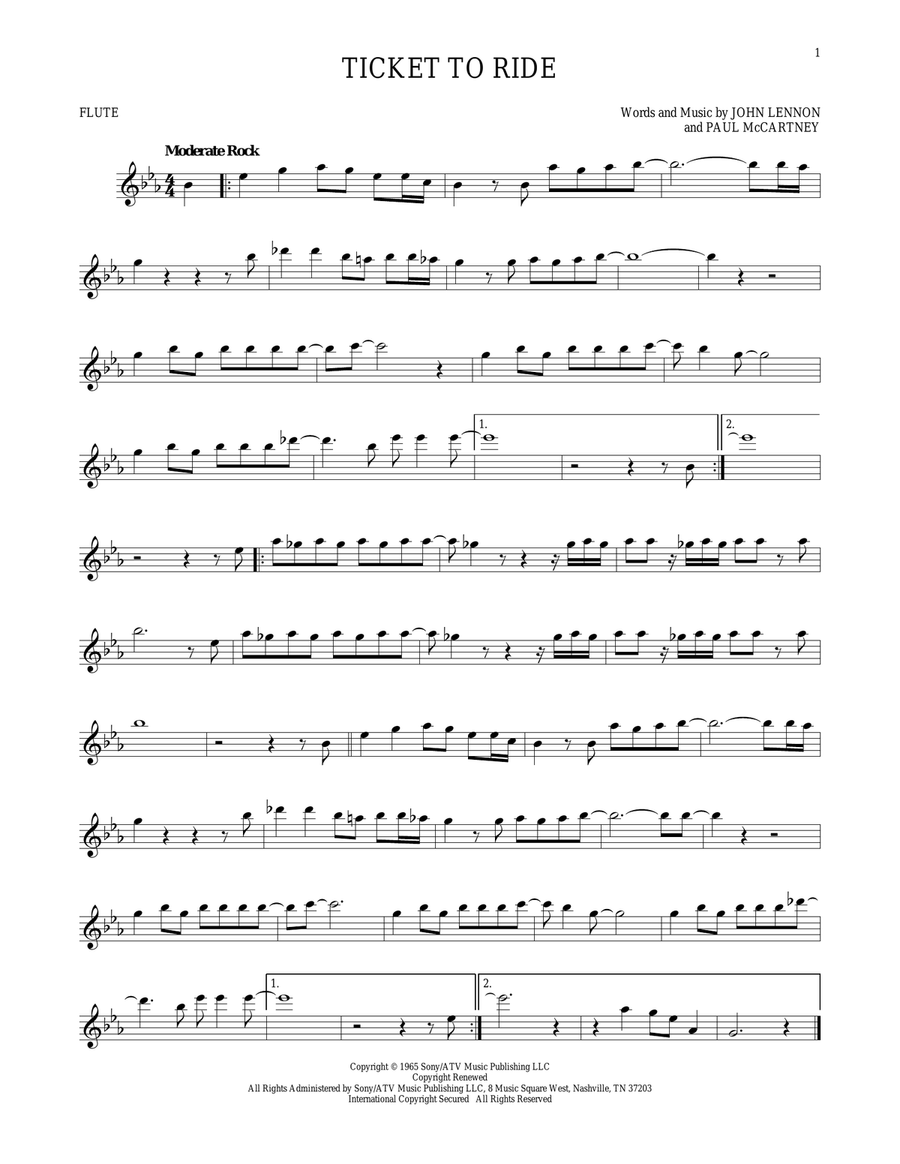Ticket To Ride Ticket To Ride Flute Solo scores gallery preview page 1