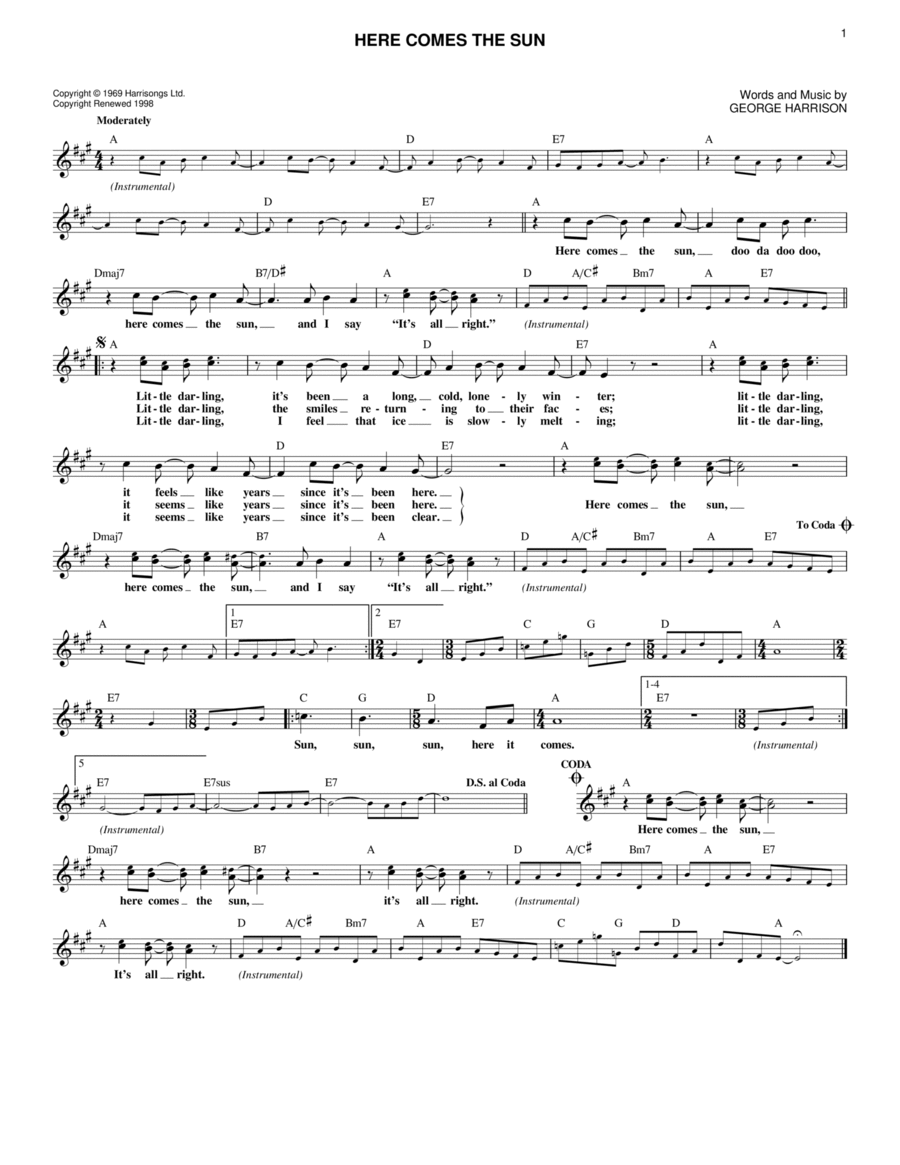 Here Comes The Sun Electric Guitar scores gallery preview page 1